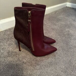 Michael Kors Wine Heeled Boots with Gold Zipper